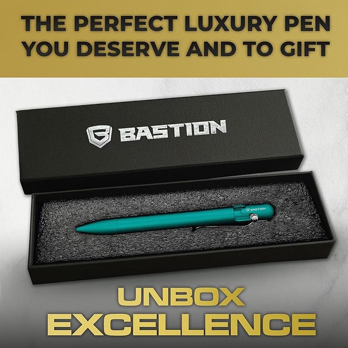 BASTION Luxury Slim Bolt Action Pen, Lightweight Aluminum EDC Pen with Fine Tip, Professional Ballpoint Pen for School and Work - Seafoam-DeskLoop Office