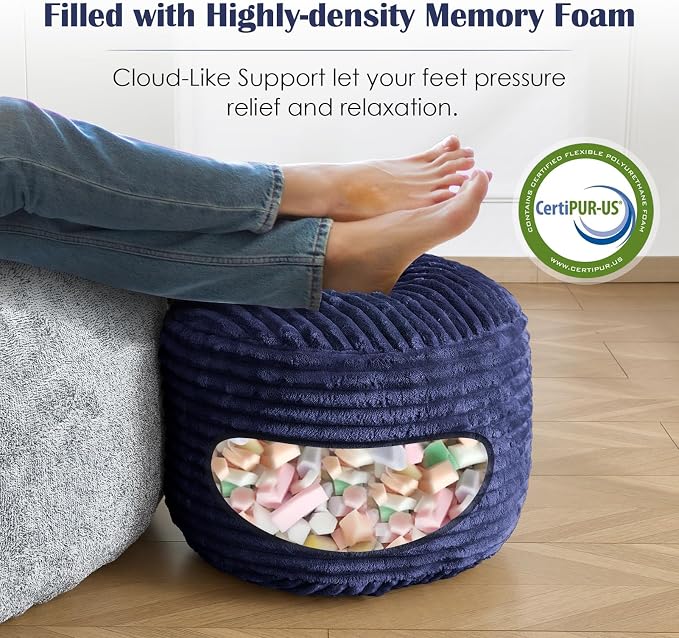 SHOUREN Stuffed Round Ottoman, Corduroy Pouf Ottoman Foot Rest - Image 3