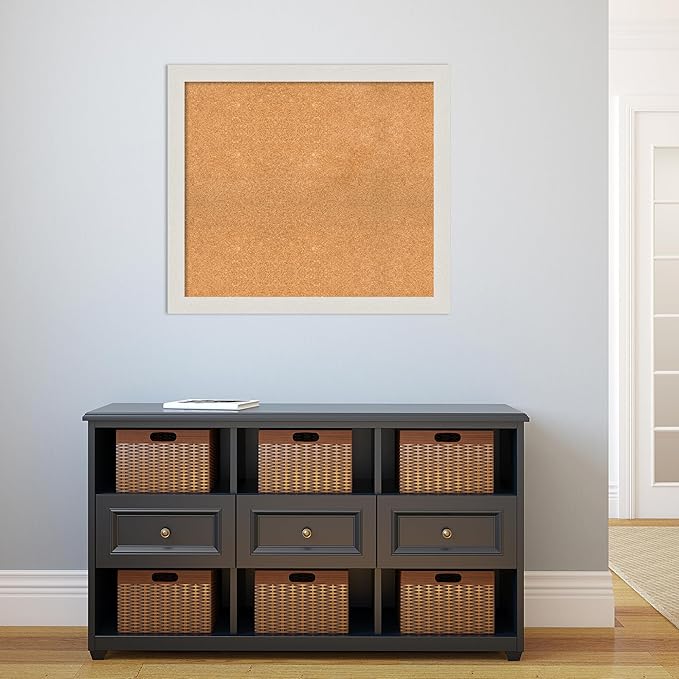Amanti Art Natural Cork Board for Wall, 29x33 Vision Board with White Frame, Large Corkboard Office Decor for Home Organization, Country Rustic Corkboard Pinboard to Display Items for Home-DeskLoop Office