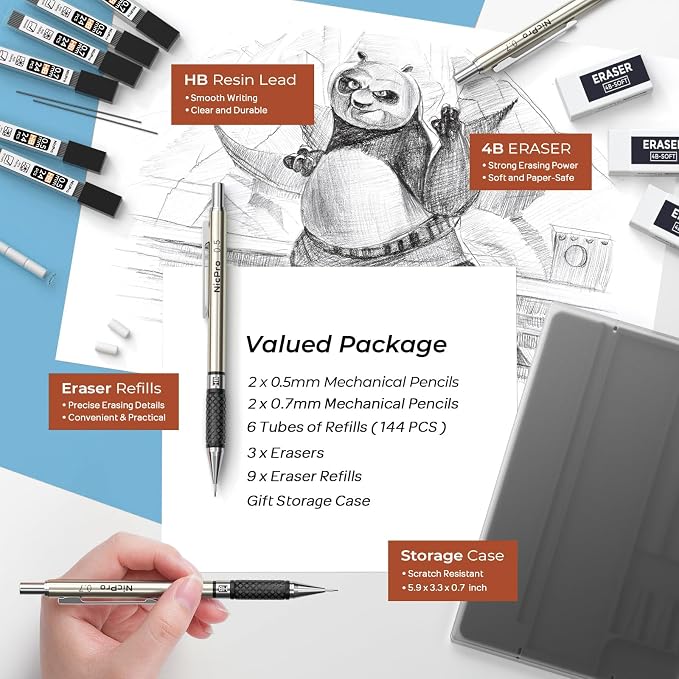 Nicpro Art Mechanical Pencil Set in Case, Lead Pencil - Image 4
