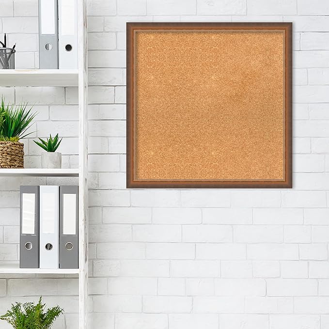 Amanti Art Natural Cork Board for Wall, 24x24 Vision Board with Bronze Frame, Medium Corkboard Office Decor for Home Organization, Modern Corkboard Pinboard to Display Items for Home Organization in-DeskLoop Office