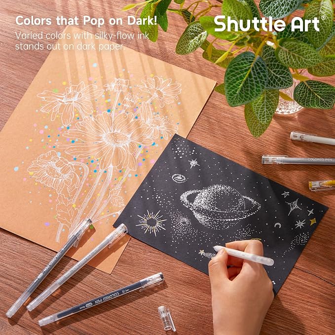 Shuttle Art Colored Pens, 22 Black White Gray & Metallic Tone Colors Cute - Image 5