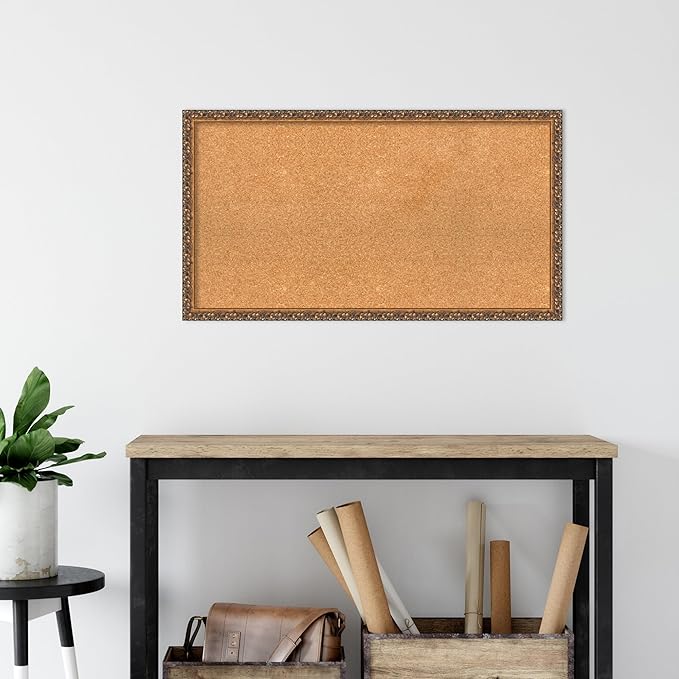 Amanti Art Natural Cork Board for Wall, 20x36 Vision Board with Bronze Frame, Large Corkboard Office Decor for Home Organization, Traditional Corkboard Pinboard to Display Items for Home Organization-DeskLoop Office