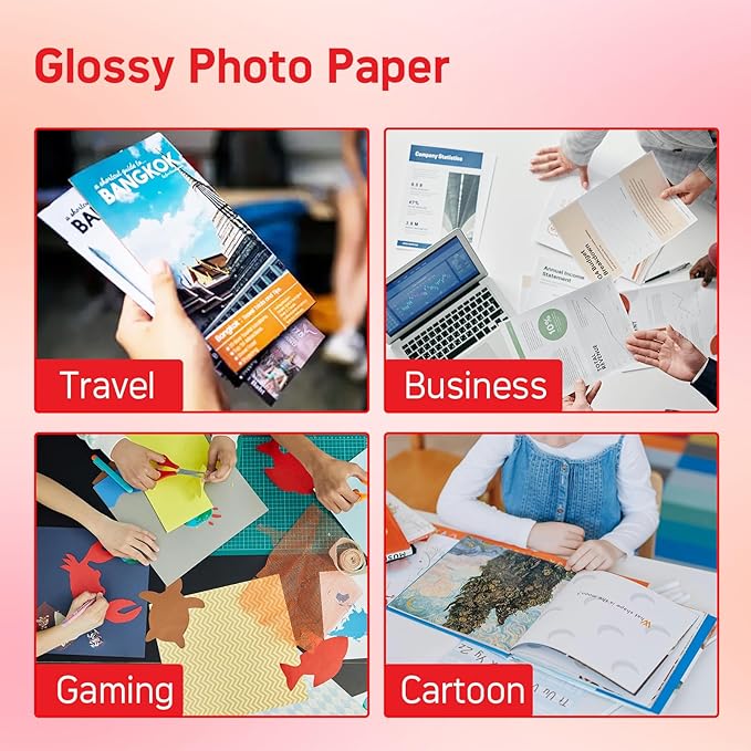 140gsm Glossy Brochure and Flyer paper Double Sided Glossy Photo Paper 100 Sheets 8.5x11 Inches for Inkjet Printer and Dye Ink Chip Bag Paper for Party Favors-DeskLoop Office