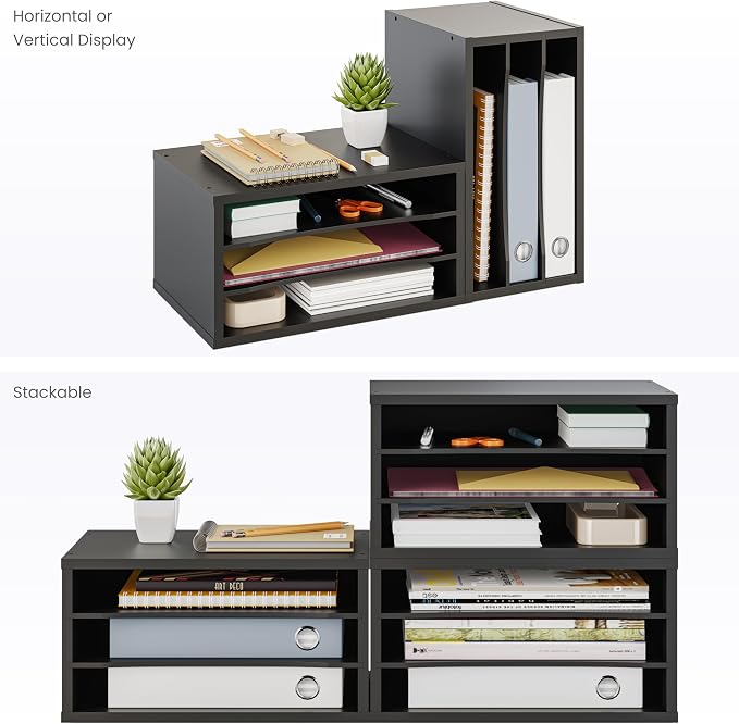 Ballucci File Organizer, 3-Tier Document Paper Sorter, Stackable Wood Desk - Image 5