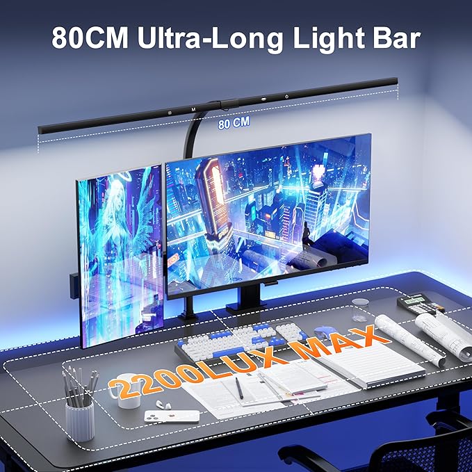 deeloop 80cm Ultra-Long LED Desk Lamps,24W Bright Architect Desk Lamp for Home Office, Infinite Dimming Office Light with Memory Function, Tall Desk Light with Clamp for Reading Working Monitor-DeskLoop Office