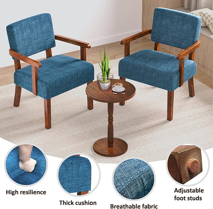 Accent Chair Set of 2 with Table, Living Room Chairs with Soft Seat and Armrests for Living Room Bedroom Reading Room Waiting Room, Lake Blue (AC01)-DeskLoop Office