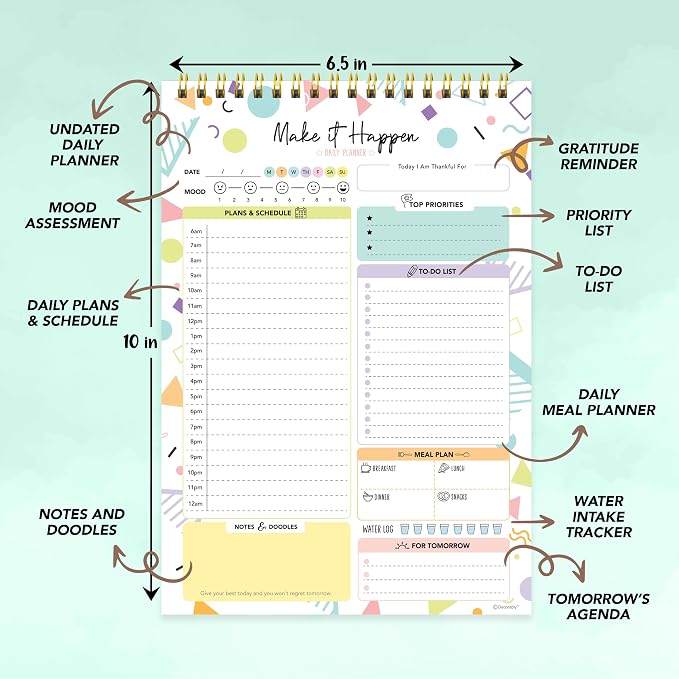 Decorably 52 Sheets Colorful Pastel Undated Daily Planner Pad - Image 3