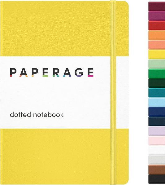 PAPERAGE Dotted Journal Notebook, (Yellow), 160 Pages, Medium 5.6 in x 8 in - 100 GSM Thick Paper – Hardcover Journaling Notebook for Work, School & Bullet Journaling-DeskLoop Office
