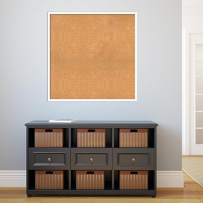 Amanti Art Natural Cork Board for Wall, 35x35 Vision Board with White Frame, Oversize Corkboard Office Decor for Home Organization, Modern Corkboard Pinboard to Display Items for Home Organization in-DeskLoop Office