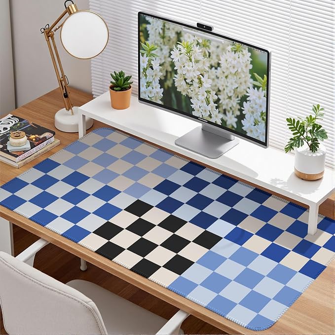 Checkered Desk Mat Blue Large Mouse Pad - Image 4