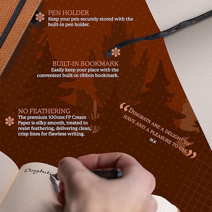 Dingbats* Wildlife Plain Journal Notebook A5 - Vegan Leather Hard Cover, Ideal for Work, Travel - Pocket, Elastic Closure, Bookmark-DeskLoop Office