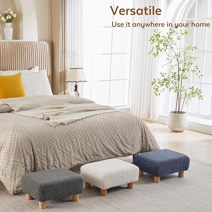 Small Foot Stool Ottoman, Sherpa Footstool Ottoman Foot Rest - Image 9