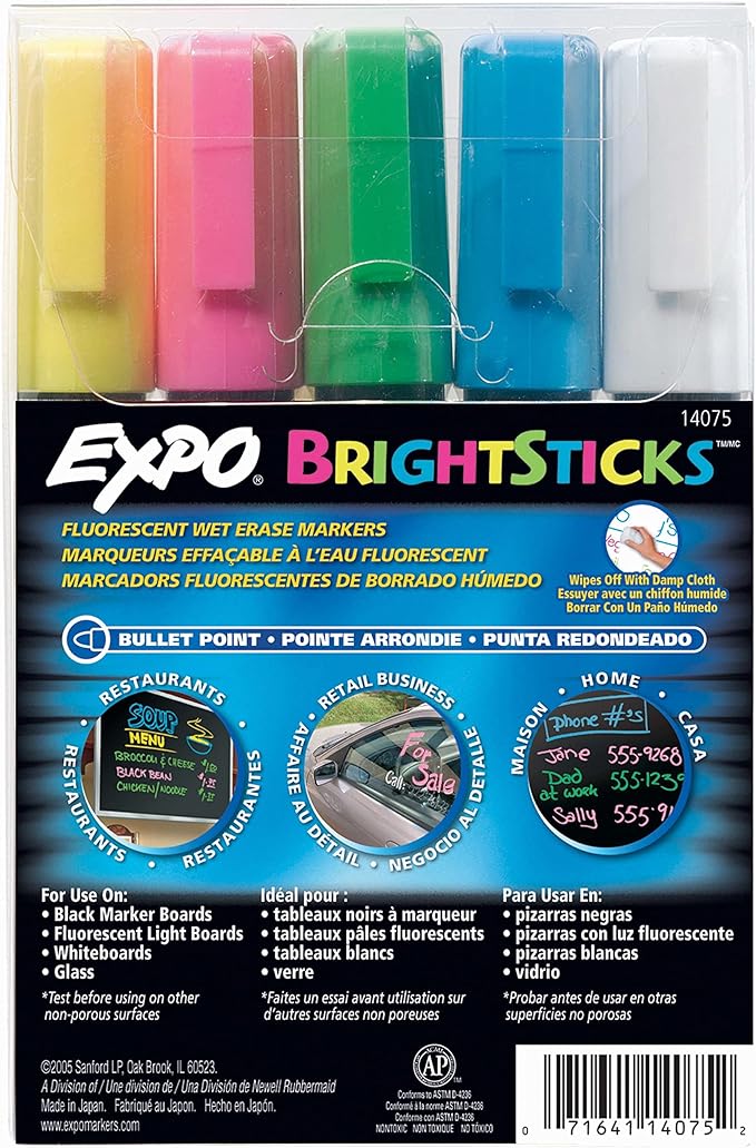 EXPO Bright Sticks, Wet Erase Fluorescent Markers, Bullet Tip, Organization - Image 2