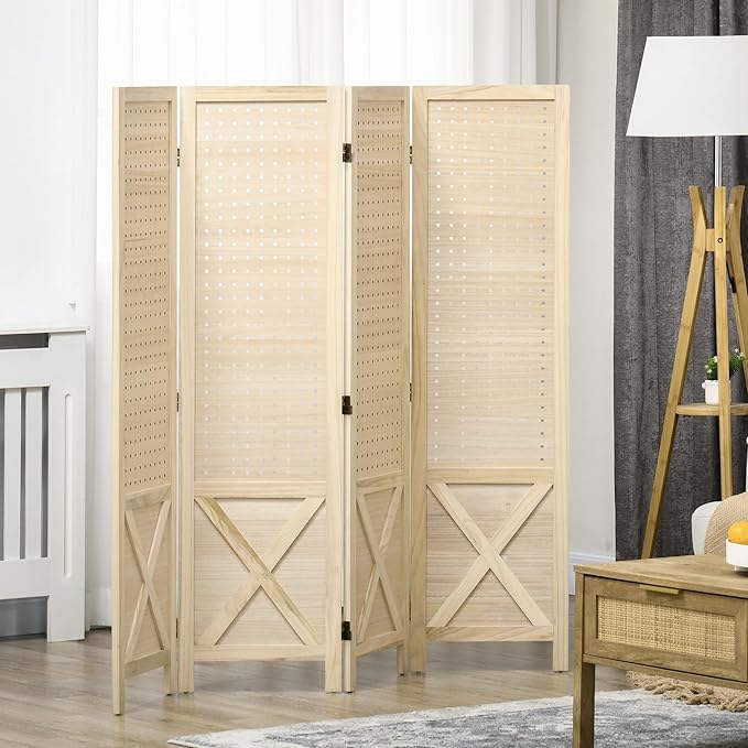 NicBex Room Divider 4 Panel Room Dividers with Pegboard Design Partition Room Dividers and Folding Privacy Screens 4.7 FT Wall Divider for Home, Office, Room Separation,59.75"W x 0.75"D x 57"H,Natural-DeskLoop Office