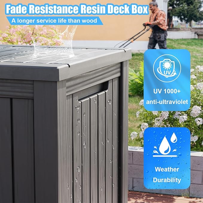 200 Gallon Lockable Resin Deck Box, Waterproof & UV-Resistant Outdoor Storage Box for Outdoor Cushion Storage, Garden Tools & Pool Accessories Storage, Gray-DeskLoop Office