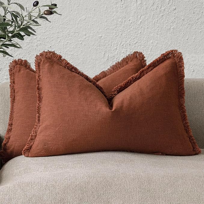 Foindtower Set of 2 Decorative Linen Fringe Throw Pillow Covers Farmhouse by Foindtower