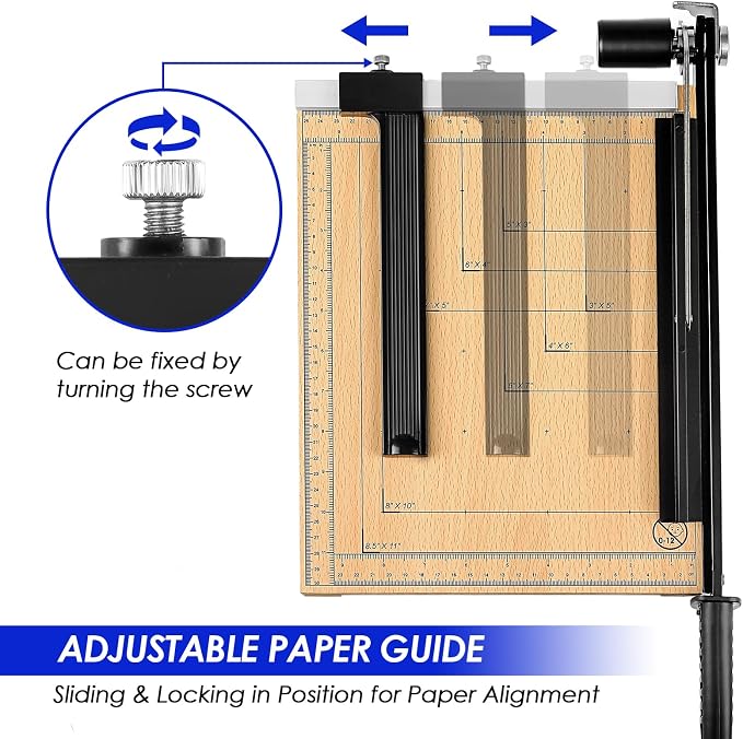 CreGear 12" Wood Paper Cutter, Heavy Duty Trimmer Cuts 12-16 Sheets | - Image 2