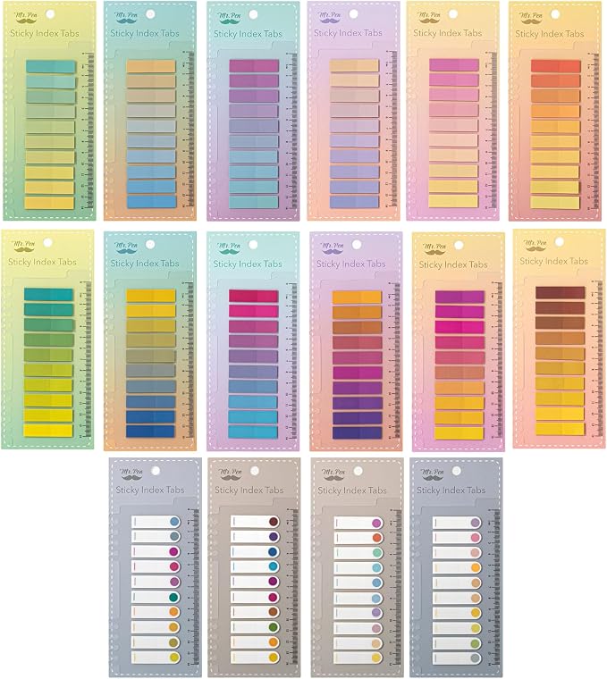 Mr. Pen- Colorful Sticky Tabs, 16 Sets, Translucent Page Markers | by MrPen