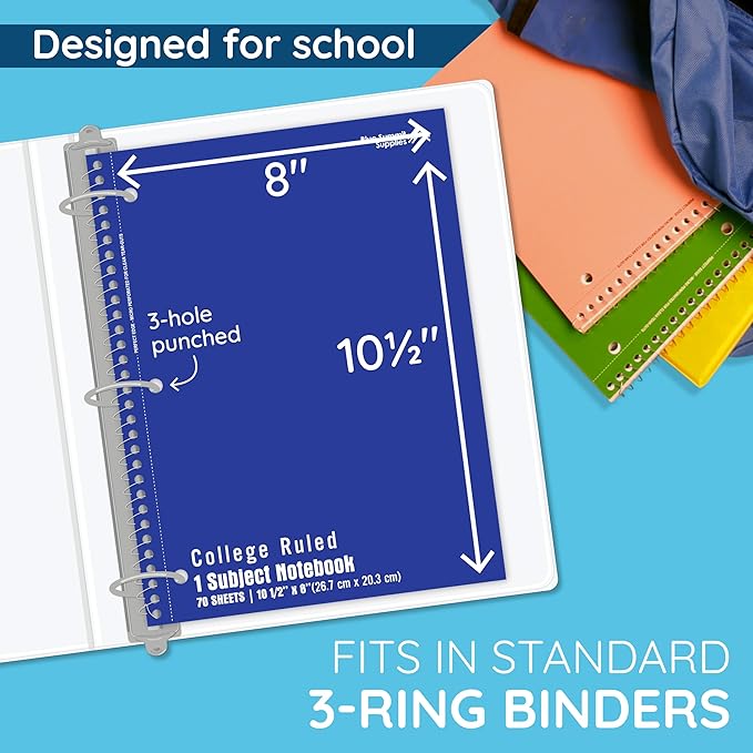 Blue Summit Blue Spiral Notebooks Bulk, One Subject Spiral Notebook College Ruled, Perforated Notebook, 8 x 10.5 for Work and School, Paper, College Ruled, Bulk 48 Pack-DeskLoop Office