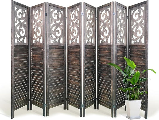 NicBex 8 Panel Room Divider,5.6FT Wood Carved Room Dividers,Folding Privacy Screens Portable Freestanding Partition Wall Dividers for Room Separation,Home Bedroom Office,Rustic Brown-DeskLoop Office