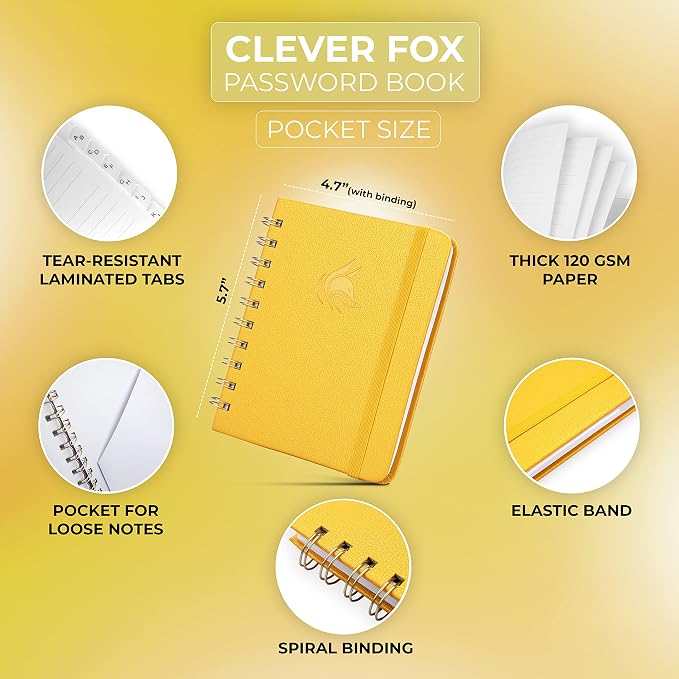 Clever Fox Password Book Spiral – Mini Internet Address & Password Organizer - Image 2