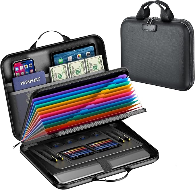 Fireproof Document Box with Lock, Waterproof Hard-Shell File Organizer with by Unknown