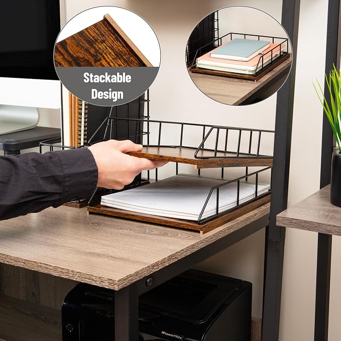 Mind Reader 2-Tier Rustic Letter Tray Organizer - Image 4