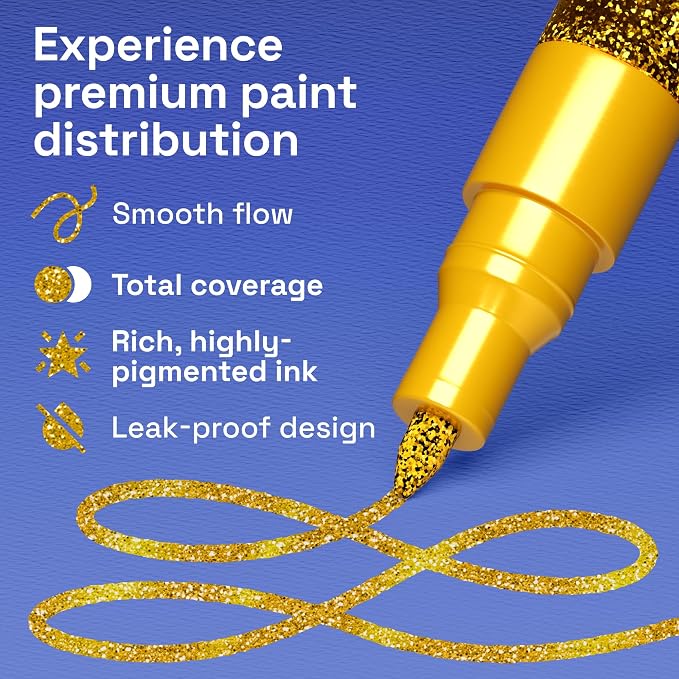 ARTISTRO 2 Glitter Gold Acrylic Paint Markers - Image 4