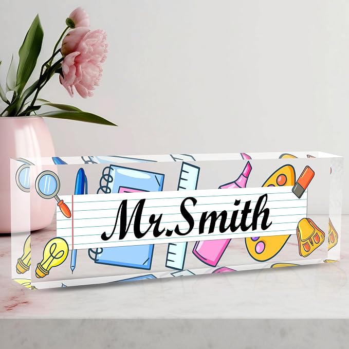 Teacher Name Plate for Desk, Acrylic Desk Name Plate Personalized Office Desk by AeekdookWoodenPuzzles