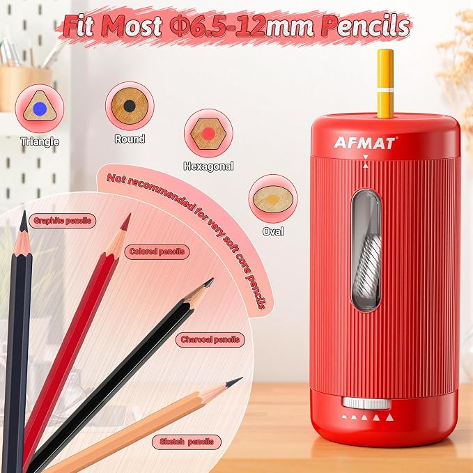 AFMAT Electric Pencil Sharpener, Auto in & Out, 5 Nibs, 7K+ Uses, Fully - Image 3