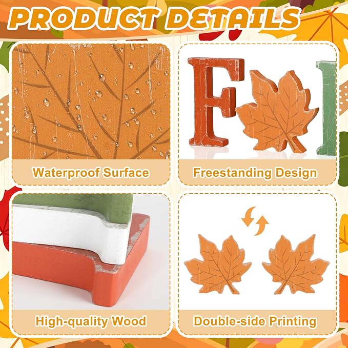 Fall Thanksgiving Decorations for Home, Retro Autumn Harvest Signs for Mantel - Image 3