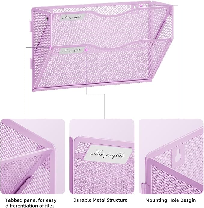 Marbrasse Wall File Holder 2-Tier Hanging Wall File Organizer, Mesh Mail Holder - Image 3