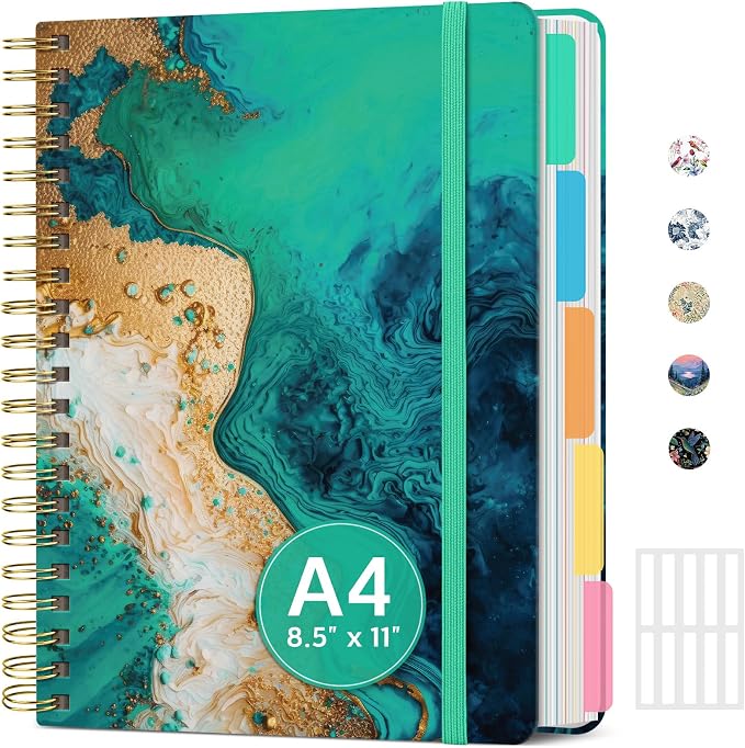 Large Lined Spiral Journal for Women Cute Hardcover 5 Subject Notebook for Work by Taja