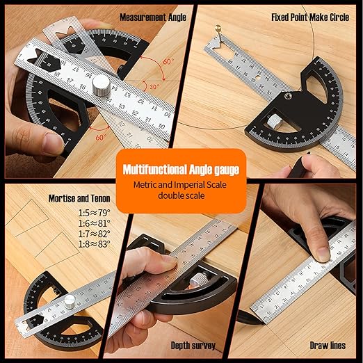 Protractors Angle Ruler Angle Finder Ruler Machinist Protractor Angle Measuring Tool 12-Inch Woodworking Ruler for Woodworking/Carpenter/Construction/Measurement/Hobbyists