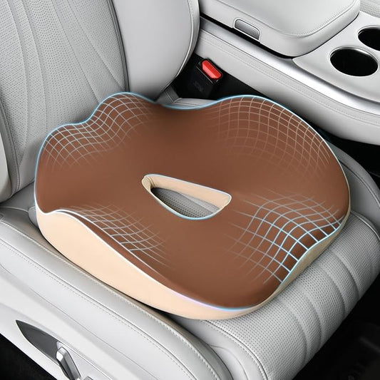 Coverado Car Seat Cushion, Memory Foam Office Chair Cushion for Car, Everlasting Comfort Sciatica & Hip & Tailbone Pain Relief Cushion for Long Sitting Driver Office Worker-Beige-DeskLoop Office