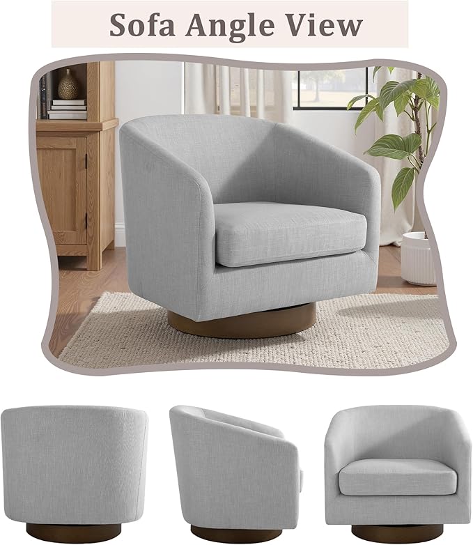 UIXE Swivel Accent Chairs Set of 2, Fabric Upholstered Barrel Chair for Living Room, Comfy Round Armchair Single Sofa Bedroom Reading Seat - 31" W, Light Gray-DeskLoop Office
