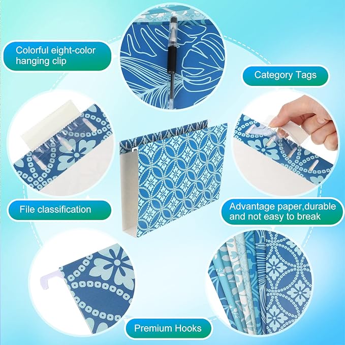 Estune 32 Pcs Blue Decorative Hanging File Folders Letter Size Cabinet File - Image 4