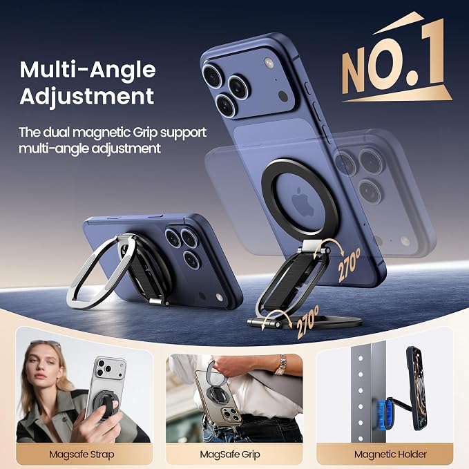 Foldable Double Sided Ring Magnetic Phone Grip & Kickstand, Finger Loop Strap - Image 6