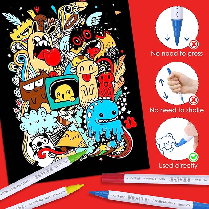 100 Colors Brush & Fine Tip Acrylic Paint Pens, Dual Tip Acrylic Paint Markers for Paper, Wood, Canvas, Stone, Rock, Glass, Fabric, DIY, Ceramic, Art Supplies for Kids and Adults Drawing-DeskLoop Office