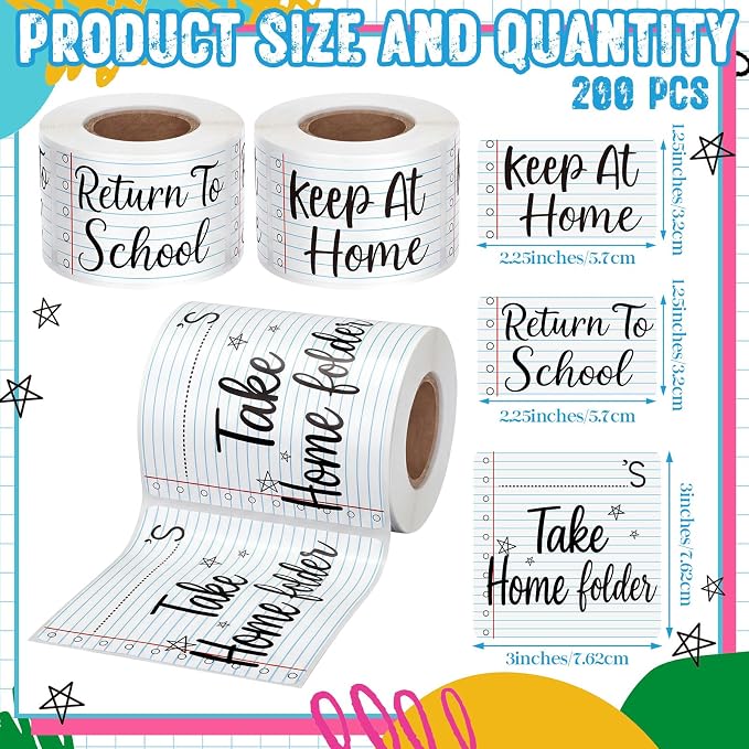 600 Pcs 3 Rolls Student Homework Folder Labels Take Home Folder Return to - Image 3