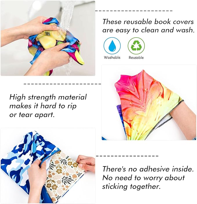 feela 12 Pack Jumbo Fabric Book Covers, Stretchable Washable Durable Reusable Nylon, for Hardcover Textbooks Notebooks up to 9'x11', 12 Patterns-DeskLoop Office