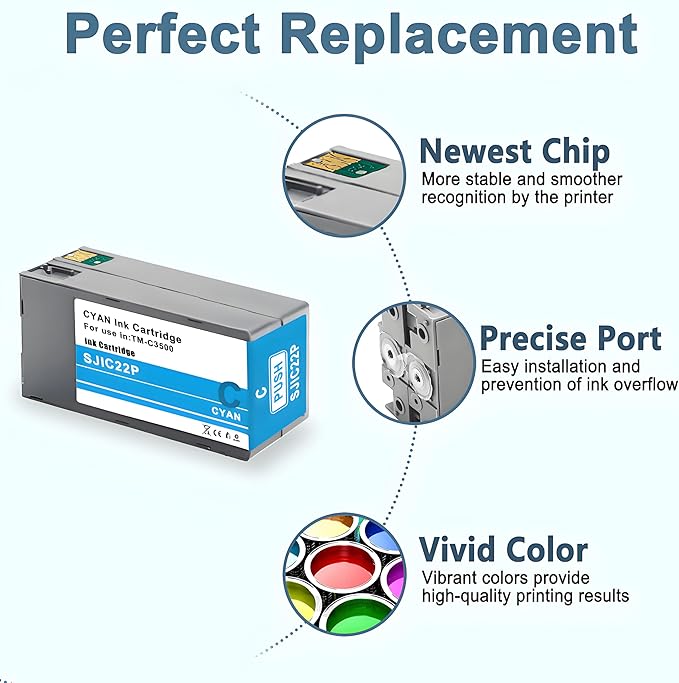 SJIC22P Pigment Ink Cartridge Kit Remanufactured Replacement for Colorworks TM-C3500 TM-C3510 TM-C3520 (C33S020577, C33S020581, C33S020582, C33S020583)-DeskLoop Office