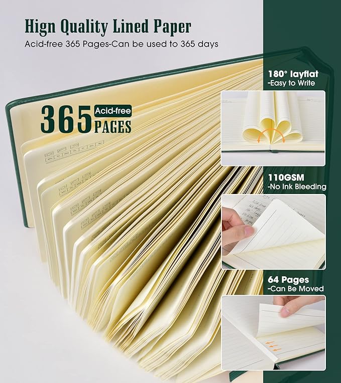 Lined Journal Notebook, 365 Pages A4 Large Journals for Writing Ruled Notebook, Hardcover Leather Journal for Women Men, Daily Journal Notebook for Work, Note Taking, 100Gsm Thick Paper ( 8.5" x 11" Green)-DeskLoop Office