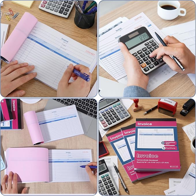 6 Pack Invoice Receipt Book, 3-Part Carbonless, 5-9/16" x 8-7/16" Invoice Book - Image 6