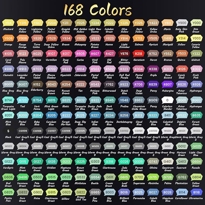 Caliart 168 Colors Brush & Chisel Alcohol Markers for Adult Coloring Book, Dual Tip Artist Sketch Art Markers, Aesthetic Cute Preppy Stuff School Supplies, Pens for Lettering Drawing Cards Planner-DeskLoop Office