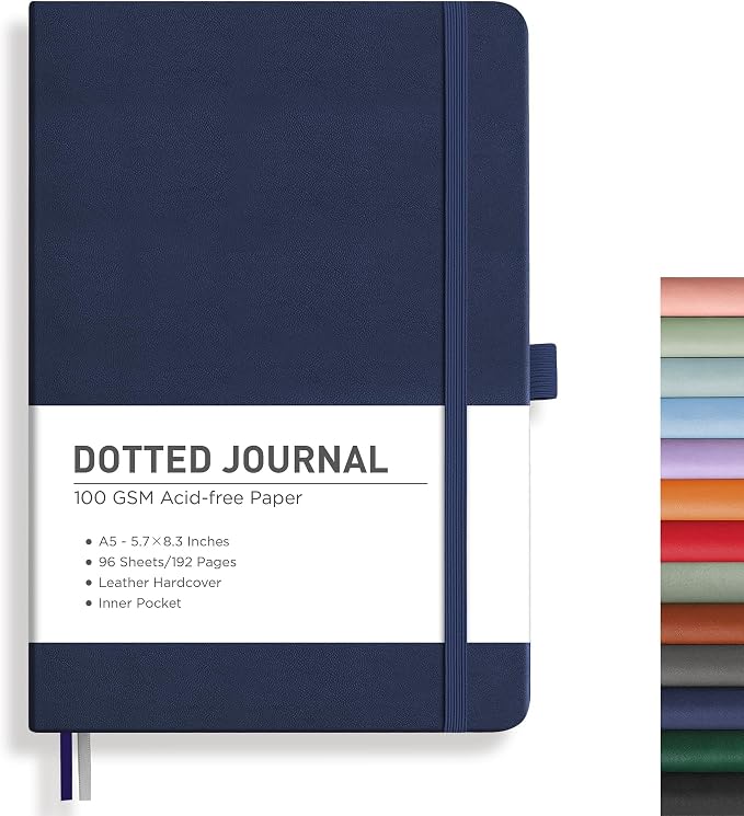RETTACY Dotted Journal Notebook, 192 Pages, A5 Medium Size, Leather Hardcover by RETTACY