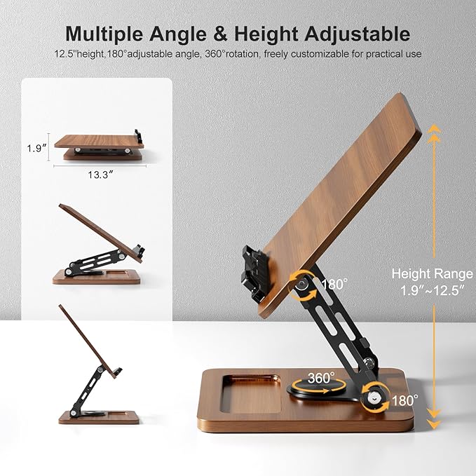 OPTIXCELL Book Stand for Reading, 360° Rotating Hands Free Book Holder - Image 5
