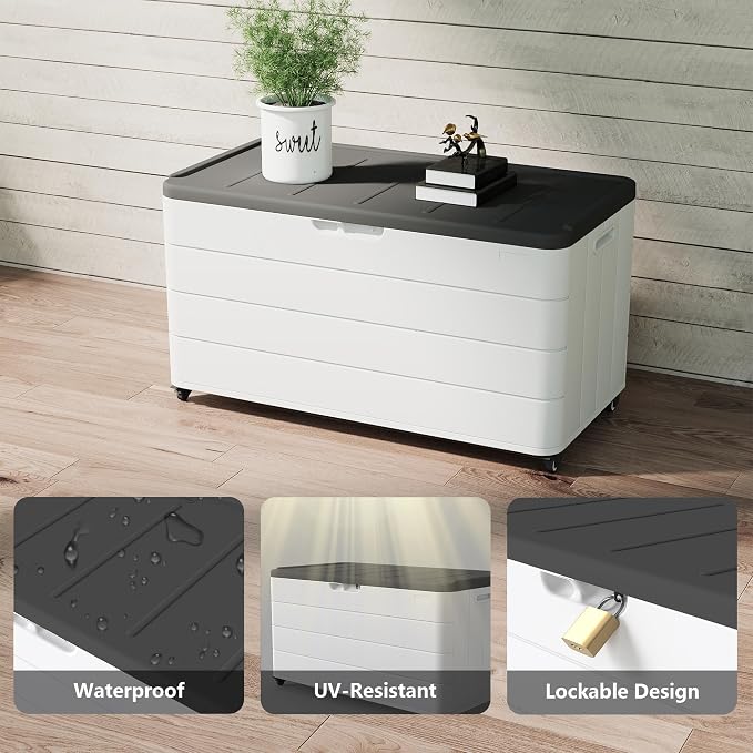 PATIOEASY 100GAL Square Storage Box White，Waterproof Resin Storage Bin - Image 6