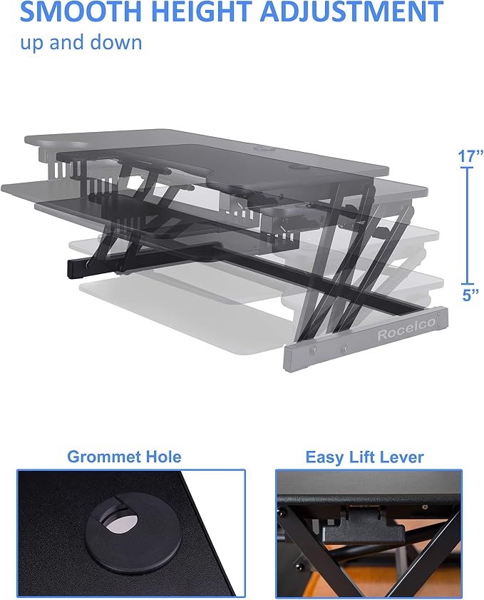 Rocelco 37.5" Deluxe Height Adjustable Standing Desk Converter - Image 2